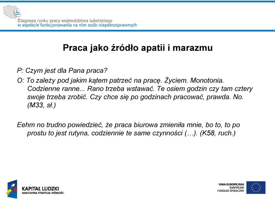 Te osiem godzin czy tam cztery swoje trzeba zrobić. Czy chce się po godzinach pracować, prawda. No.