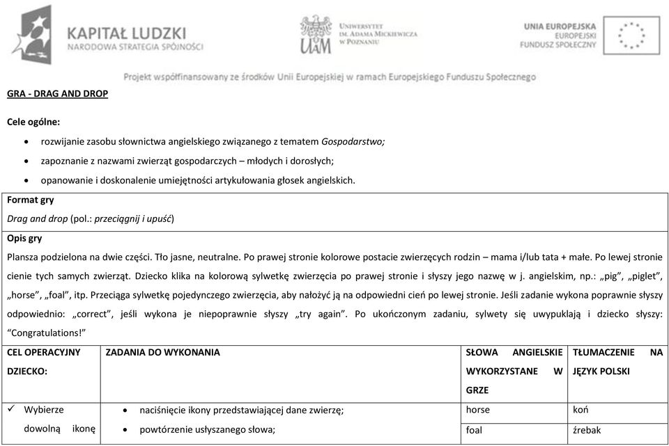 Po prawej stronie kolorowe postacie zwierzęcych rodzin mama i/lub tata + małe. Po lewej stronie cienie tych samych zwierząt.