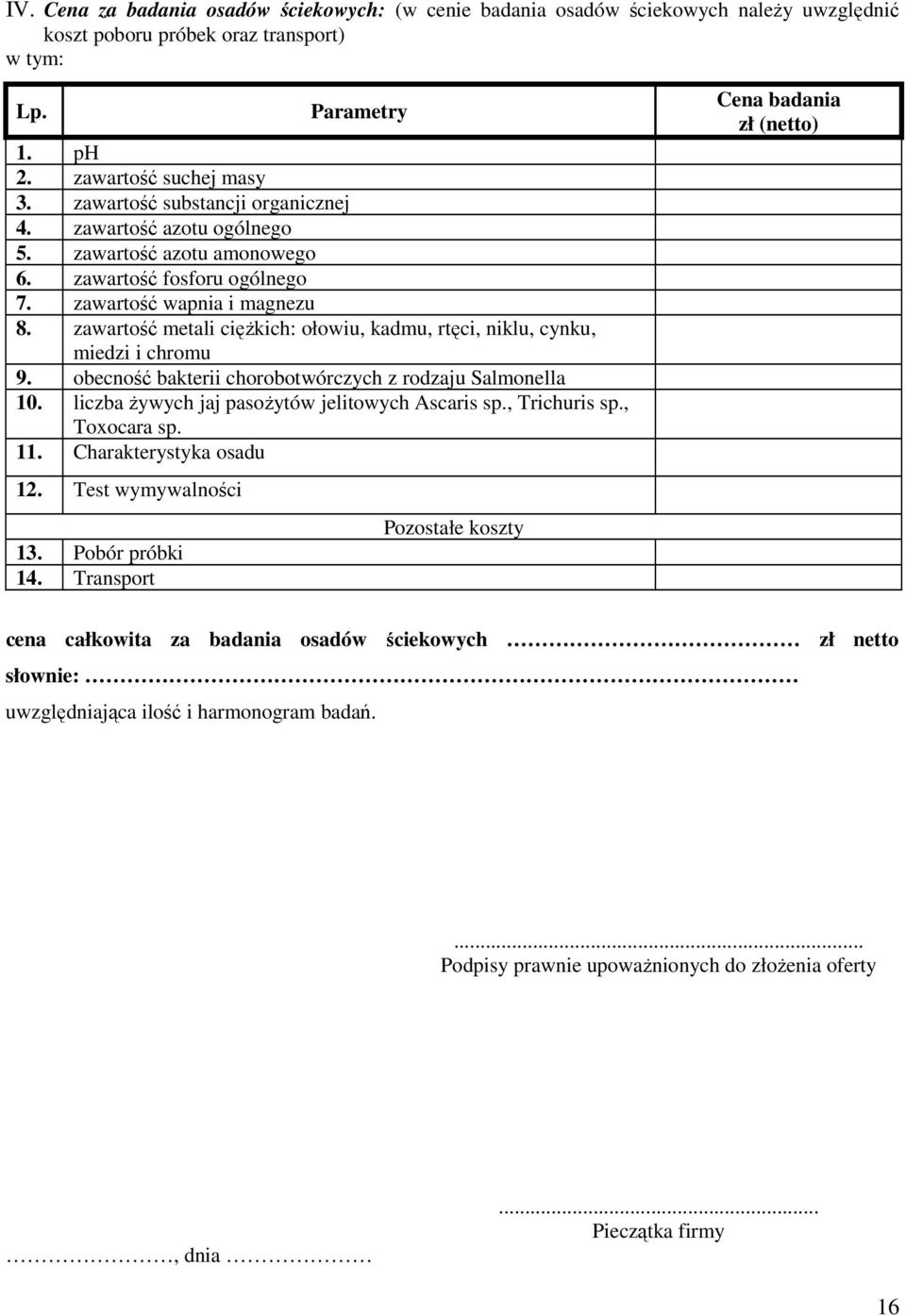 zawartość metali cięŝkich: ołowiu, kadmu, rtęci, niklu, cynku, miedzi i chromu 9. obecność bakterii chorobotwórczych z rodzaju Salmonella 10. liczba Ŝywych jaj pasoŝytów jelitowych Ascaris sp.