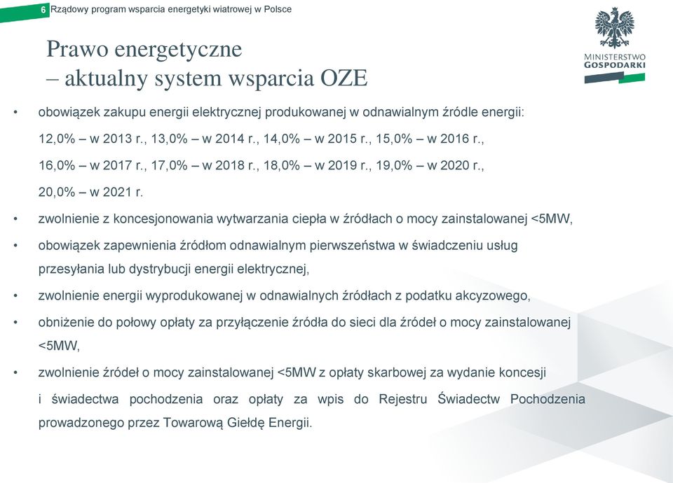 zwolnienie z koncesjonowania wytwarzania ciepła w źródłach o mocy zainstalowanej <5MW, obowiązek zapewnienia źródłom odnawialnym pierwszeństwa w świadczeniu usług przesyłania lub dystrybucji energii