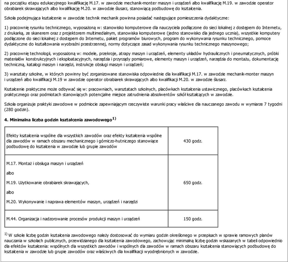 Szkoła podejmująca kształcenie w zawodzie technik mechanik powinna posiadać następujące pomieszczenia dydaktyczne: 1) pracownię rysunku technicznego, wyposażoną w: stanowisko komputerowe dla