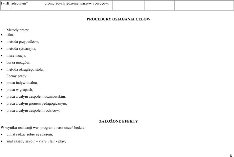 okrągłego stołu, Formy prcy: prc indywiduln, prc w grupch, prc z cłym zespołem uczniowskim, prc z cłym gronem