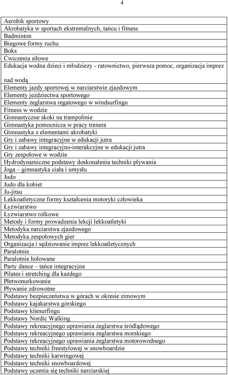 trampolinie Gimnastyka pomocnicza w pracy trenera Gimnastyka z elementami akrobatyki Gry i zabawy integracyjne w edukacji jutra Gry i zabawy integracyjno-interakcyjne w edukacji jutra Gry zespołowe w