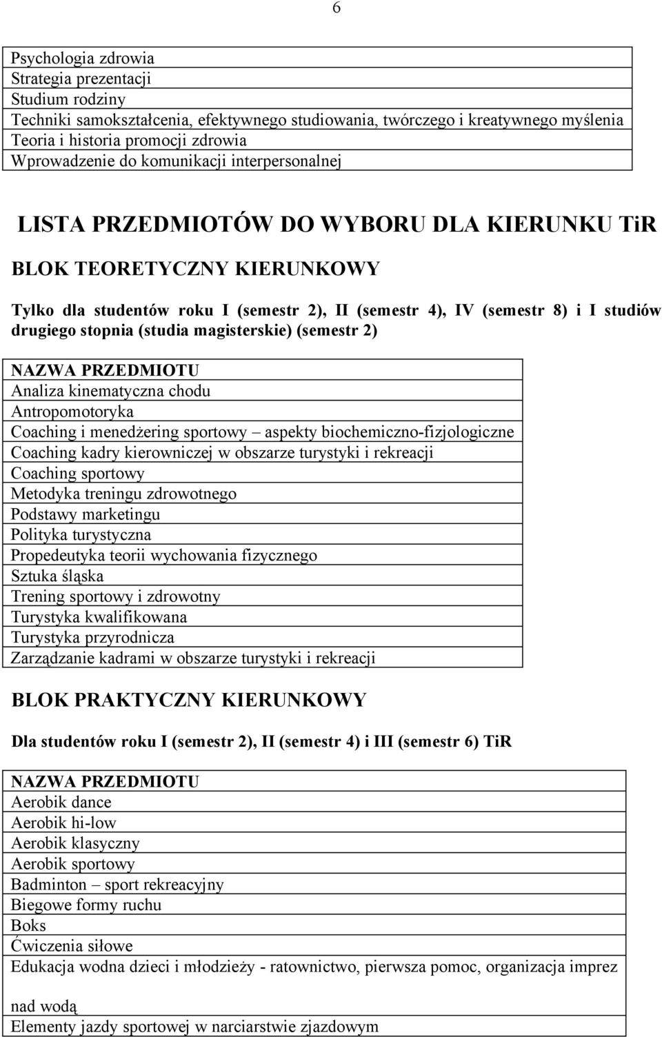 stopnia (studia magisterskie) (semestr 2) Analiza kinematyczna chodu Antropomotoryka Coaching i menedżering sportowy aspekty biochemiczno-fizjologiczne Coaching kadry kierowniczej w obszarze