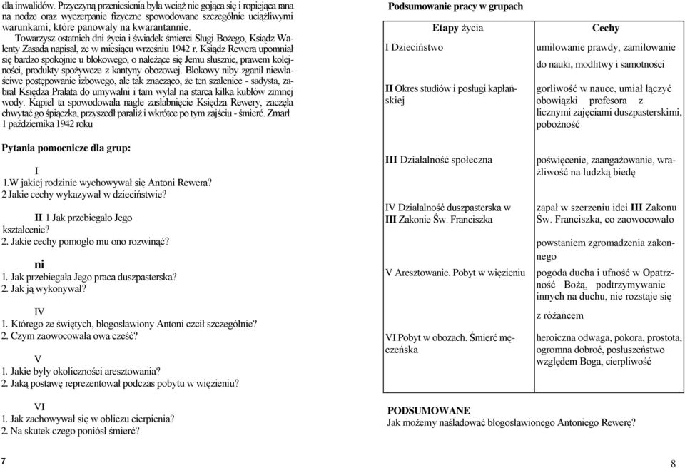 Ksiądz Rewera upomniał się bardzo spokojnie u blokowego, o należące się Jemu słusznie, prawem kolejności, produkty spożywcze z kantyny obozowej.