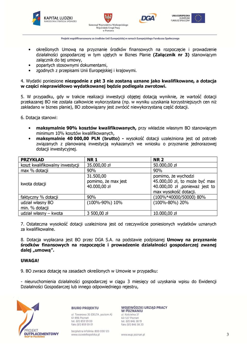 Wydatki poniesione niezgodnie z pkt 3 nie zostaną uznane jako kwalifikowane, a dotacja w części nieprawidłowo wydatkowanej będzie podlegała zwrotowi. 5.