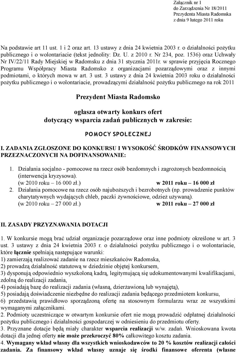 w sprawie przyjęcia Rocznego Programu Współpracy Miasta Radomsko z organizacjami pozarządowymi oraz z innymi podmiotami, o których mowa w art. 3 ust.