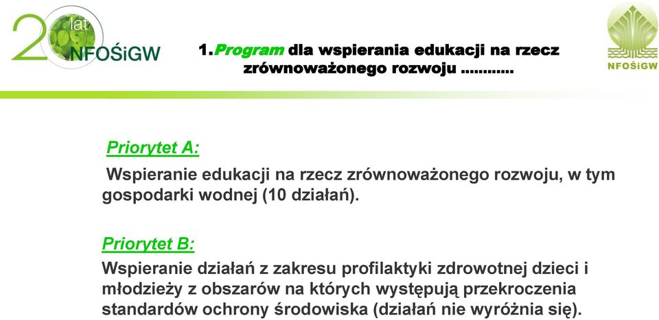 Priorytet B: Wspieranie działań z zakresu profilaktyki zdrowotnej dzieci