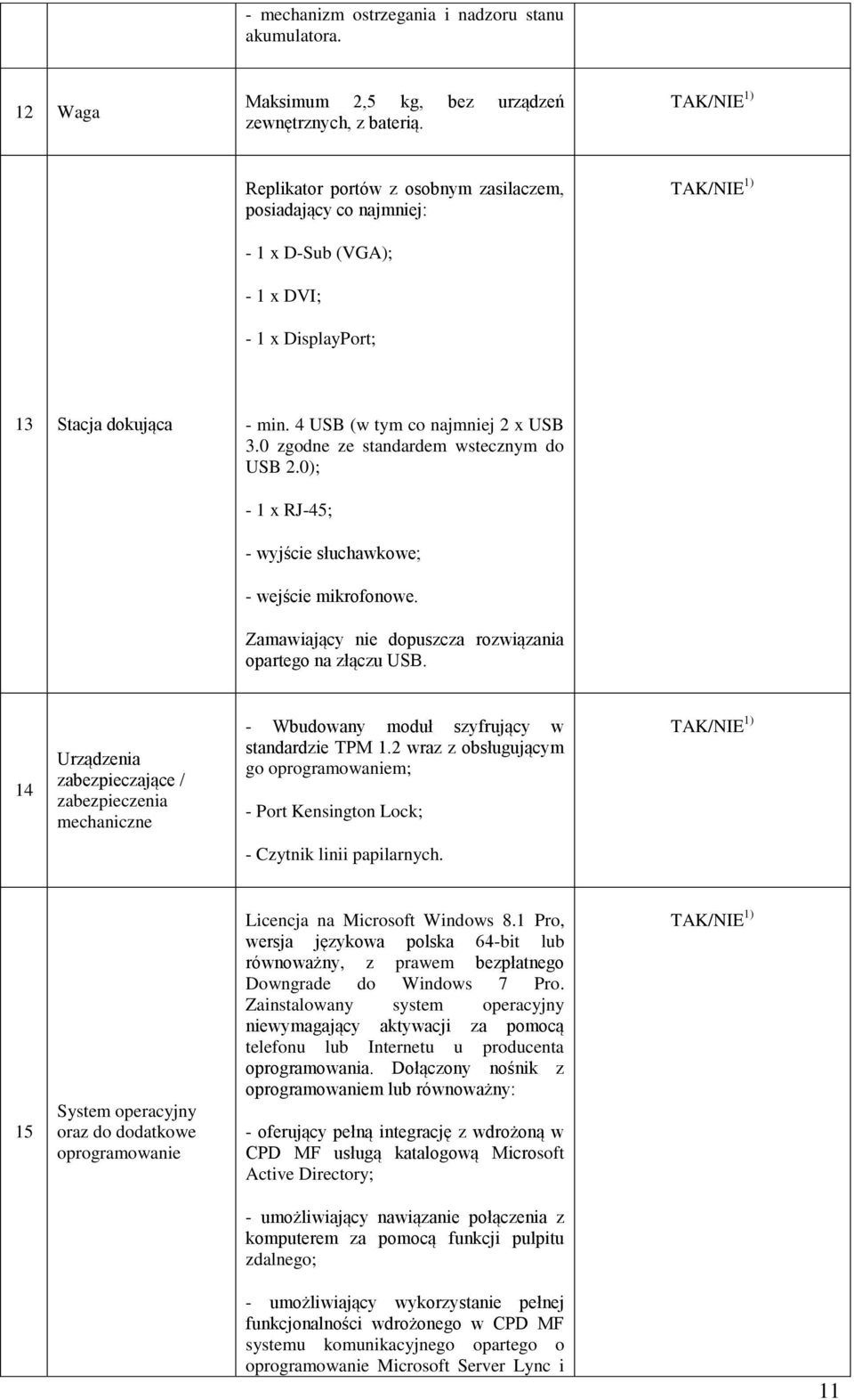 0 zgodne ze standardem wstecznym do USB 2.0); - 1 x RJ-45; - wyjście słuchawkowe; - wejście mikrofonowe. Zamawiający nie dopuszcza rozwiązania opartego na złączu USB.