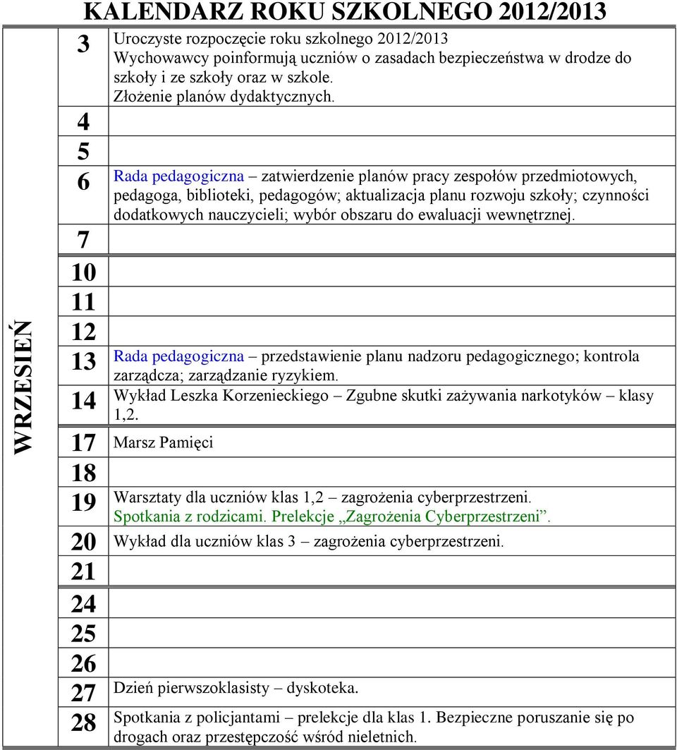 4 6 Rada pedagogiczna zatwierdzenie planów pracy zespołów przedmiotowych, pedagoga, biblioteki, pedagogów; aktualizacja planu rozwoju szkoły; czynności dodatkowych nauczycieli; wybór obszaru do