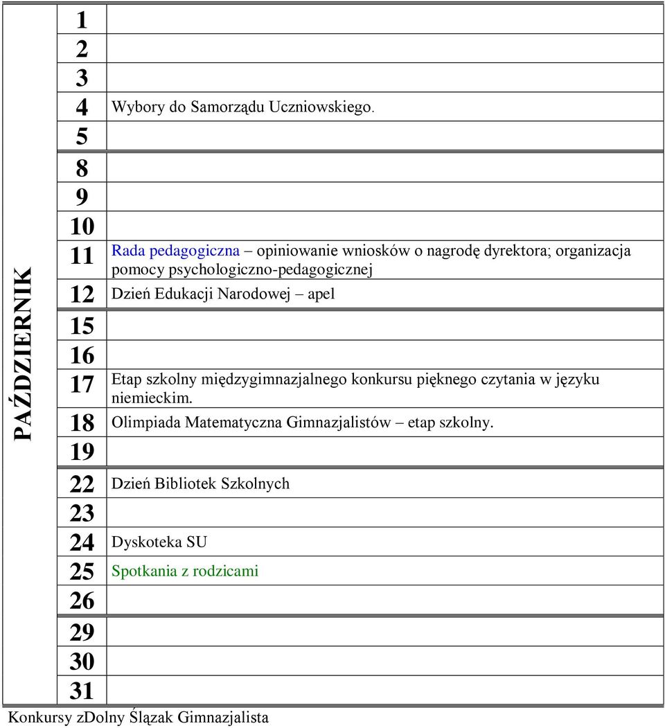 Dzień Edukacji Narodowej apel 1 16 1 Etap szkolny międzygimnazjalnego konkursu pięknego czytania w języku