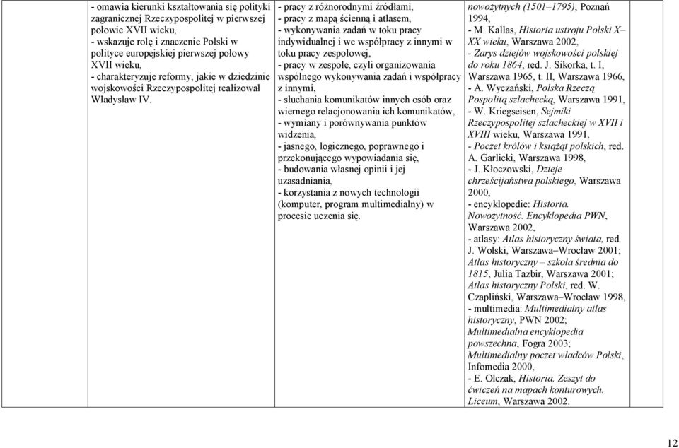 - pracy z różnorodnymi źródłami, - pracy w zespole, czyli organizowania wspólnego wykonywania zadań i współpracy z innymi, - słuchania komunikatów innych osób oraz wiernego relacjonowania ich