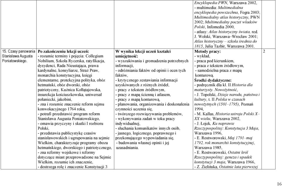protekcyjna polityka, obóz hetmański, obóz dworski, obóz patriotyczny, Kuźnica Kołłątajowska, insurekcja kościuszkowska, uniwersał połaniecki, jakobini, - zna i rozumie znaczenie reform sejmu