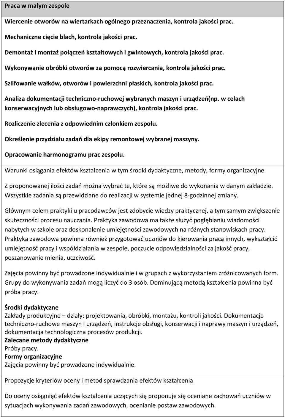 Szlifowanie wałków, otworów i powierzchni płaskich, kontrola jakości prac. Analiza dokumentacji techniczno-ruchowej wybranych maszyn i urządzeń(np.