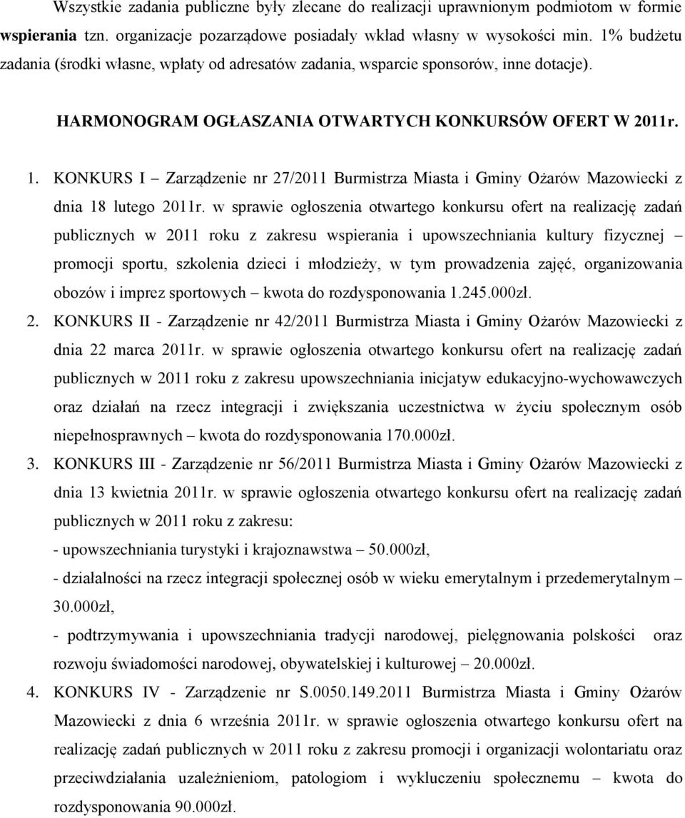 KONKURS I Zarządzenie nr 27/2011 Burmistrza Miasta i Gminy z dnia 18 lutego 2011r.