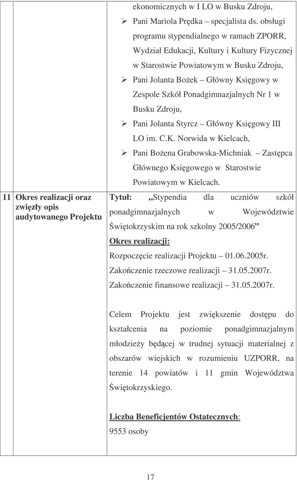 Ponadgimnazjalnych Nr 1 w Busku Zdroju, Pani Jolanta Styrcz Główny Ksigowy III LO im. C.K. Norwida w Kielcach, Pani Boena Grabowska-Michniak Zastpca Głównego Ksigowego w Starostwie Powiatowym w Kielcach.