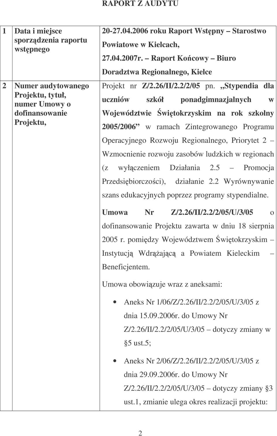 Stypendia dla uczniów szkół ponadgimnazjalnych w Województwie witokrzyskim na rok szkolny 2005/2006 w ramach Zintegrowanego Programu Operacyjnego Rozwoju Regionalnego, Priorytet 2 Wzmocnienie rozwoju
