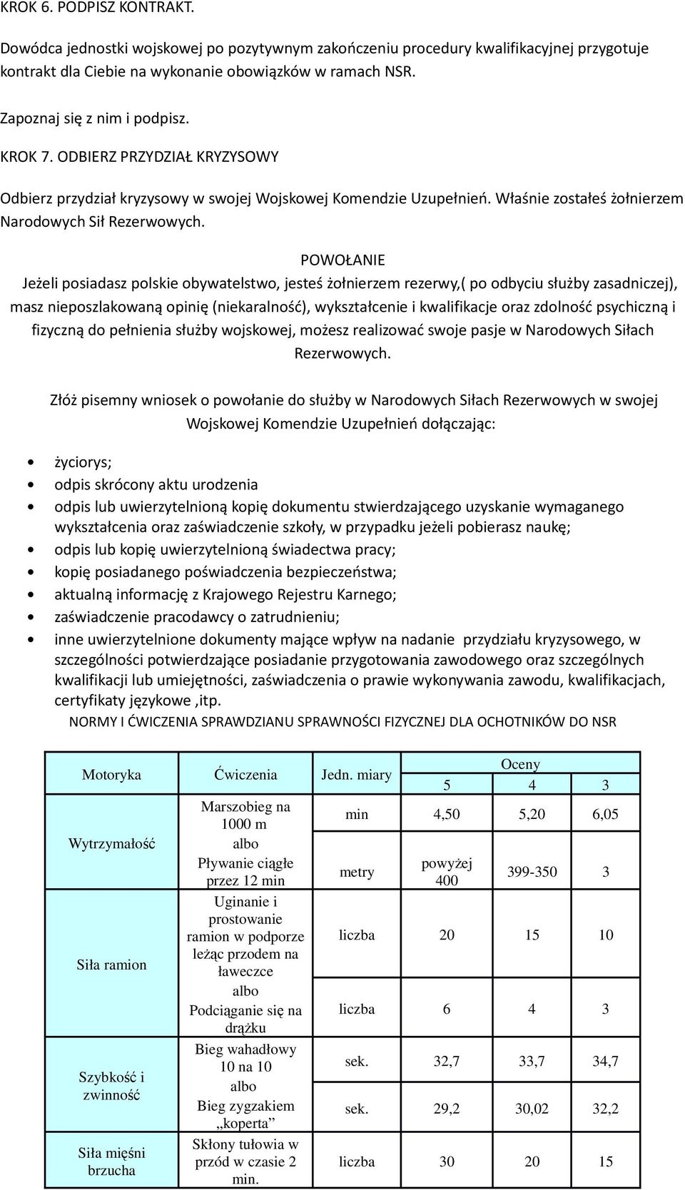 POWOŁANIE Jeżeli posiadasz polskie obywatelstwo, jesteś żołnierzem rezerwy,( po odbyciu służby zasadniczej), masz nieposzlakowaną opinię (niekaralność), wykształcenie i kwalifikacje oraz zdolność