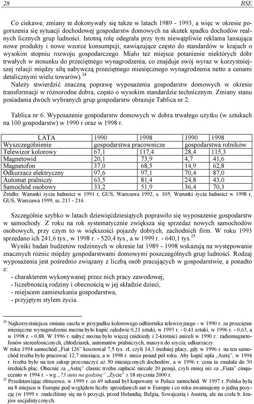 Miało też miejsce potanienie niektórych dóbr trwałych w stosunku do przeciętnego wynagrodzenia, co znajduje swój wyraz w korzystniejszej relacji między siłą nabywczą przeciętnego miesięcznego