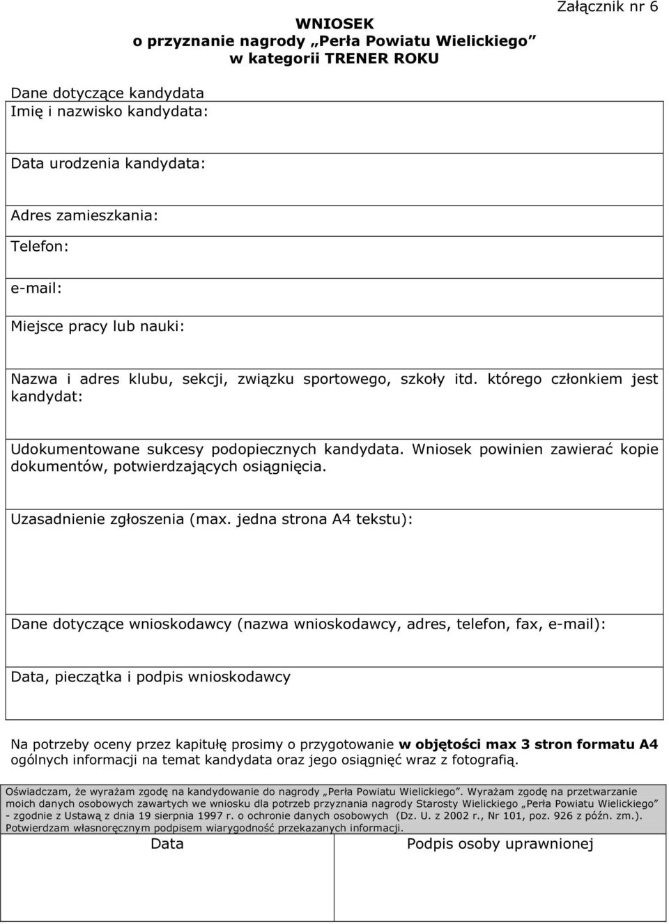 którego członkiem jest kandydat: Udokumentowane sukcesy podopiecznych