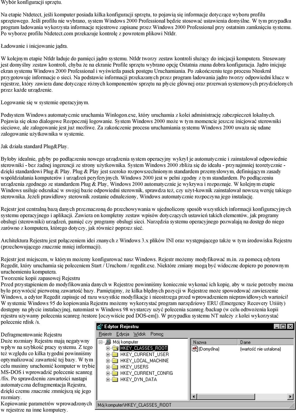 W tym przypadku program ładowania wykorzysta informacje rejestrowe zapisane przez Windows 2000 Professional przy ostatnim zamknięciu systemu. Po wyborze profilu Ntdetect.