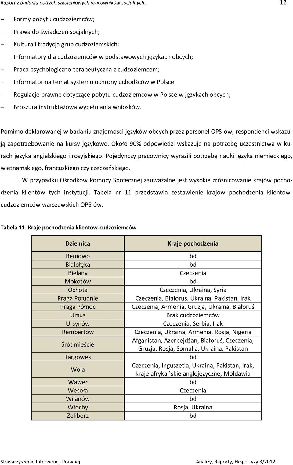 językach obcych; Broszura instruktażowa wypełniania wniosków. Pomimo deklarowanej w badaniu znajomości języków obcych przez personel OPS-ów, respondenci wskazują zapotrzebowanie na kursy językowe.