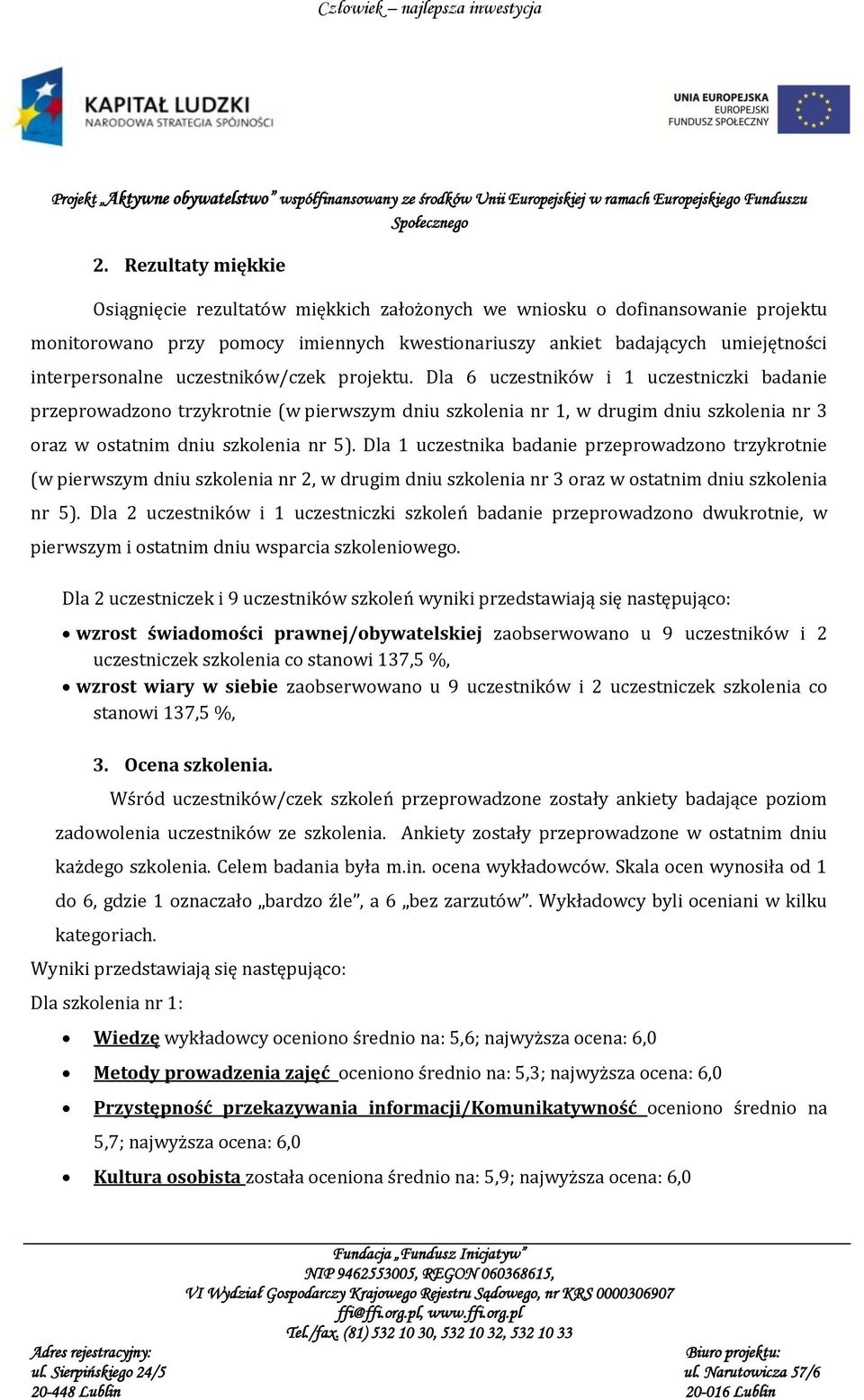 Dla 1 uczestnika badanie przeprowadzono trzykrotnie (w pierwszym dniu szkolenia nr 2, w drugim dniu szkolenia nr 3 oraz w ostatnim dniu szkolenia nr 5).