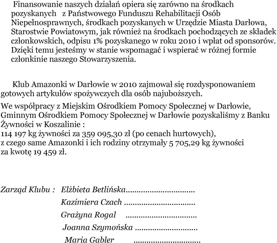 Dzięki temu jesteśmy w stanie wspomagać i wspierać w różnej formie członkinie naszego Stowarzyszenia.