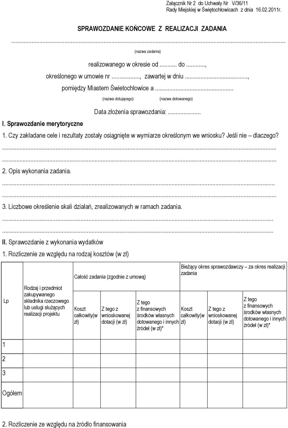 Czy zakładane cele i rezultaty zostały osiągnięte w wymiarze określonym we wniosku? Jeśli nie dlaczego?...... 2. Opis wykonania zadania....... 3.