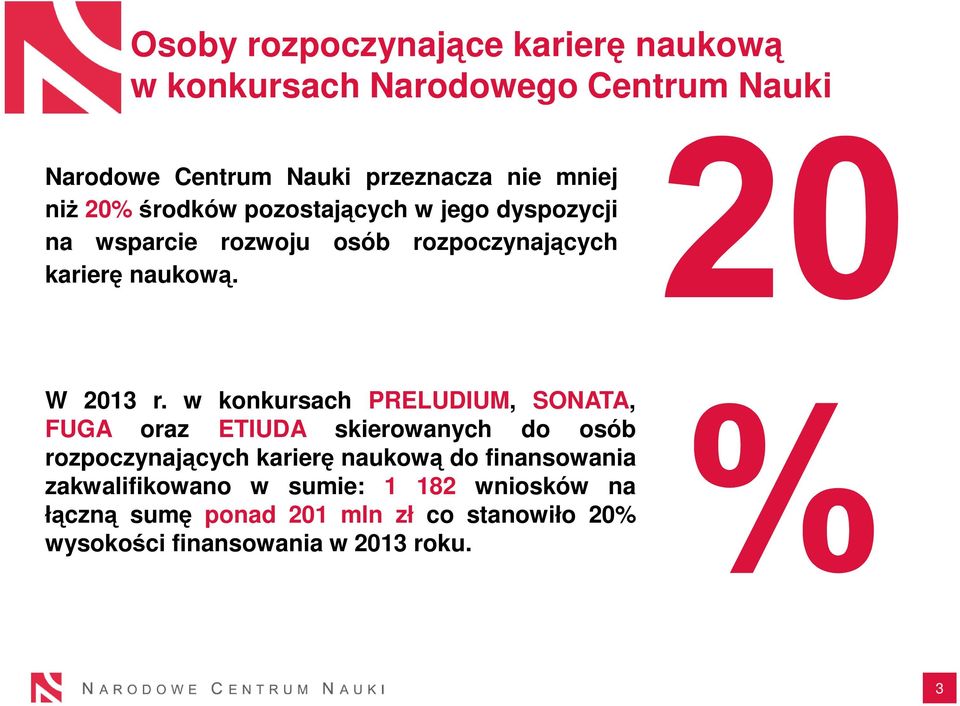 w konkursach PRELUDIUM, SONATA, FUGA oraz ETIUDA skierowanych do osób rozpoczynających karierę naukową do finansowania