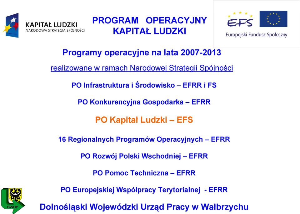 PO Kapitał Ludzki EFS 16 Regionalnych Programów Operacyjnych EFRR PO Rozwój Polski