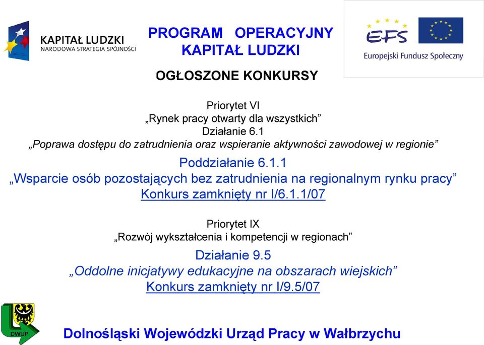 1.1/07 Priorytet IX Rozwój wykształcenia i kompetencji w regionach Działanie 9.