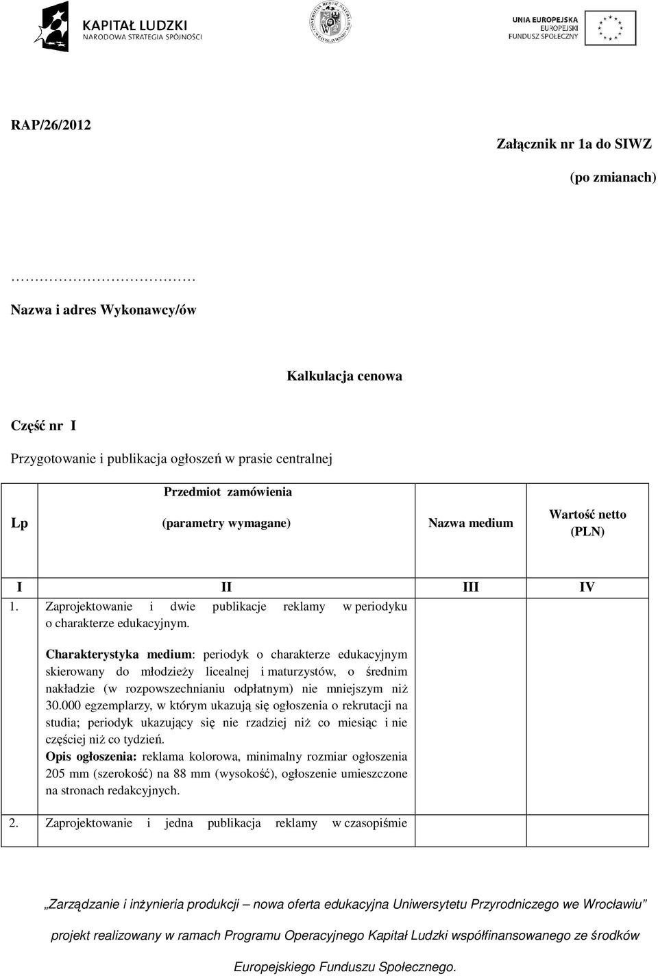 Charakterystyka medium: periodyk o charakterze edukacyjnym skierowany do młodzieży licealnej i maturzystów, o średnim nakładzie (w rozpowszechnianiu odpłatnym) nie mniejszym niż 30.