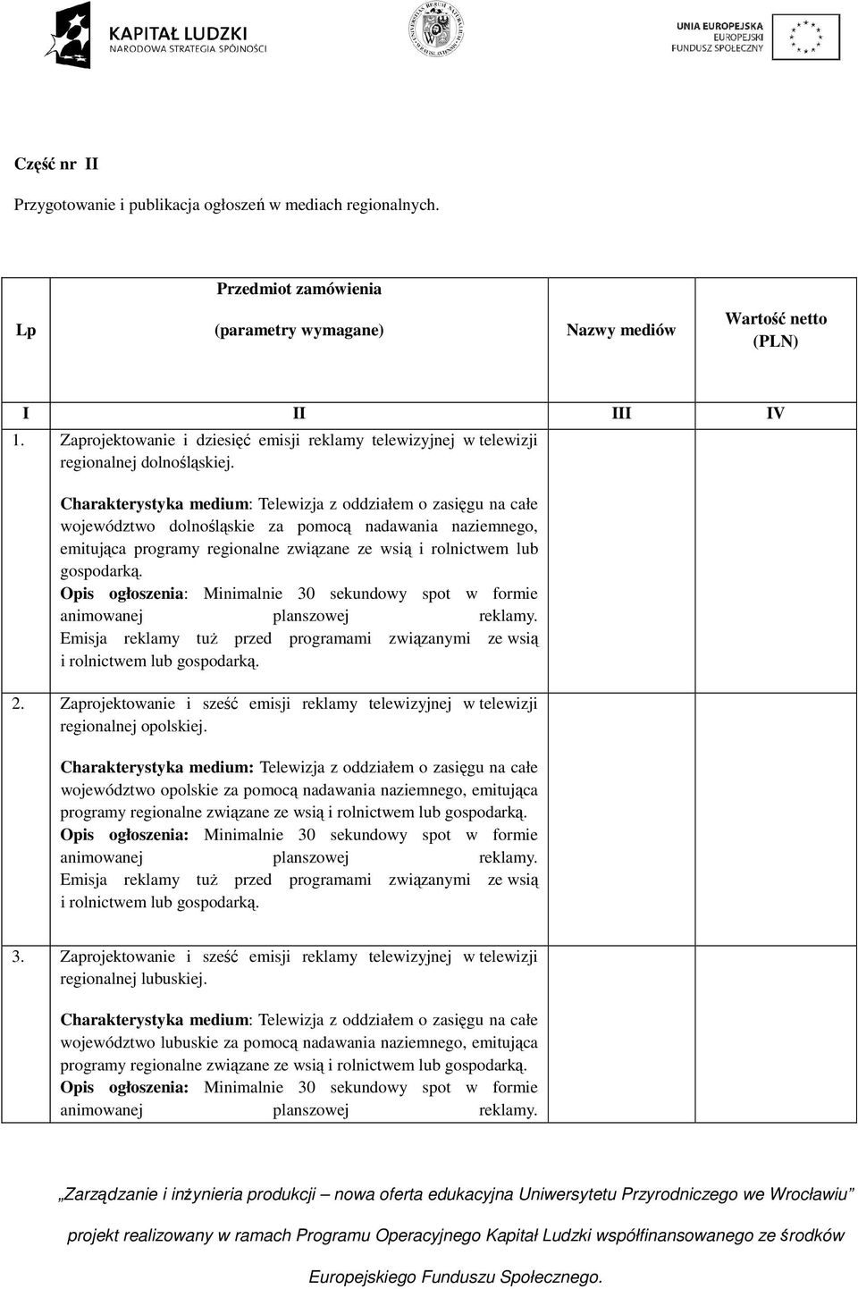 Charakterystyka medium: Telewizja z oddziałem o zasięgu na całe województwo dolnośląskie za pomocą nadawania naziemnego, emitująca programy regionalne związane ze wsią i rolnictwem lub gospodarką.