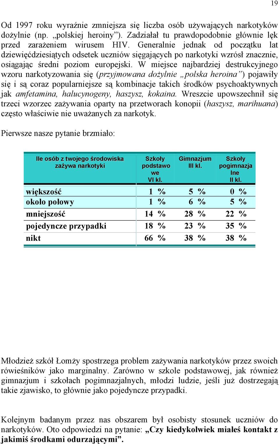 W miejsce najbardziej destrukcyjnego wzoru narkotyzowania się (przyjmowana dożylnie polska heroina ) pojawiły się i są coraz popularniejsze są kombinacje takich środków psychoaktywnych jak
