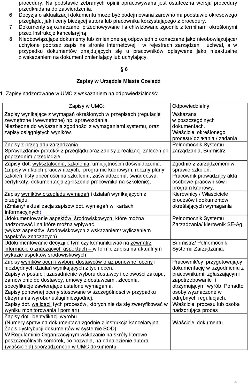 Dokumenty są oznaczane, przechowywane i archiwizowane zgodnie z terminami określonymi przez Instrukcje kancelaryjną. 8.