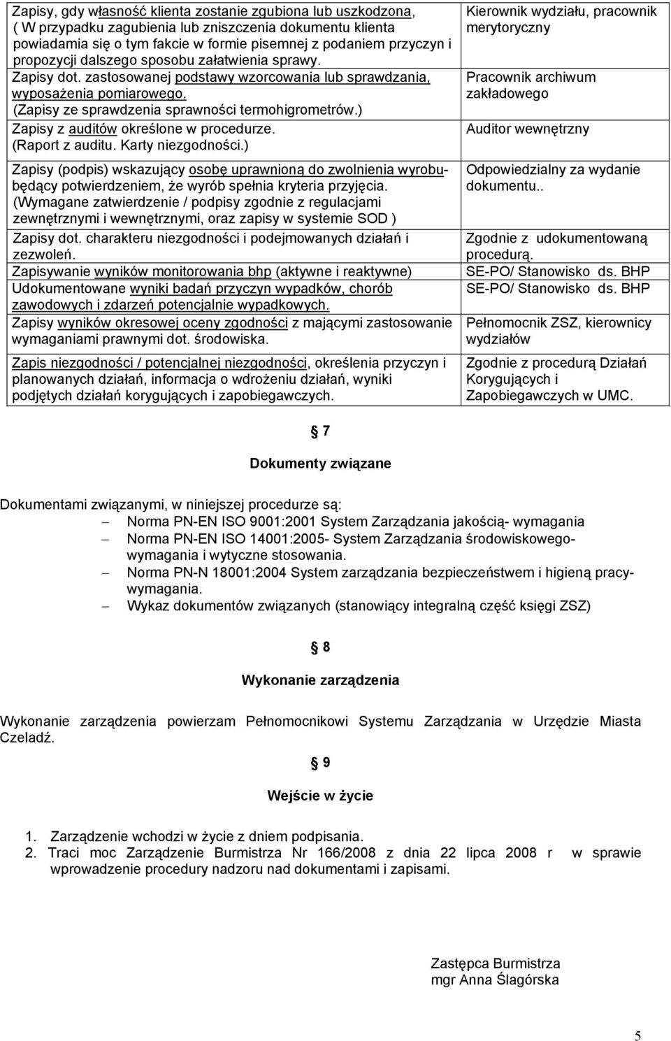) Zapisy z auditów określone w procedurze. (Raport z auditu. Karty niezgodności.