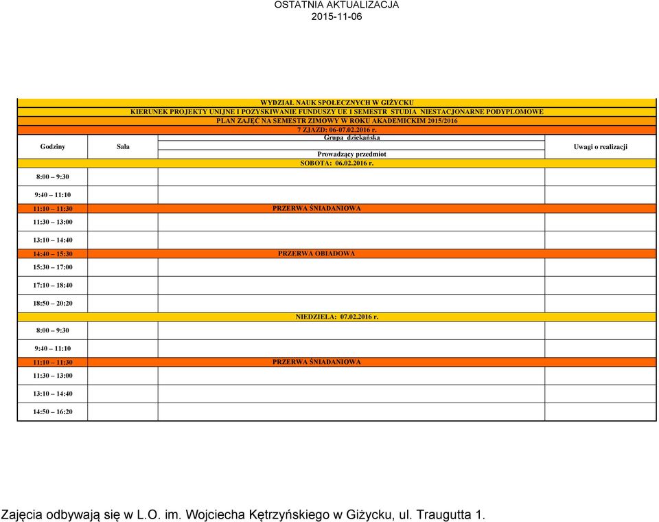 SOBOTA: 06.02.2016 r.