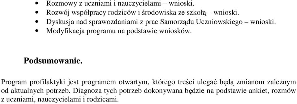 Modyfikacja programu na podstawie wniosków. Podsumowanie.