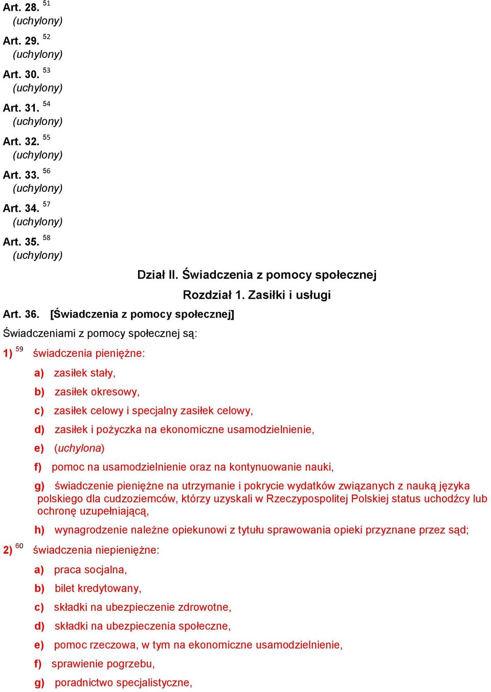 Świadczenia z pomocy społecznej c) zasiłek celowy i specjalny zasiłek celowy, Rozdział 1.