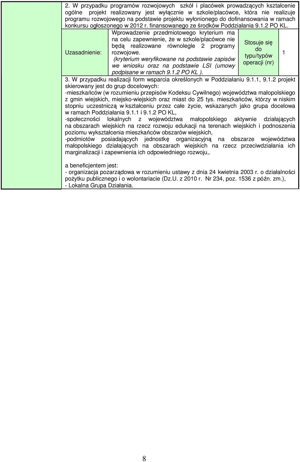 Wprowadzenie przedmiotowego kryterium ma na celu zapewnienie, Ŝe w szkole/placówce nie będą realizowane równolegle 2 programy rozwojowe. we wniosku oraz na podstawie LSI (umowy podpisane w ramach 9.