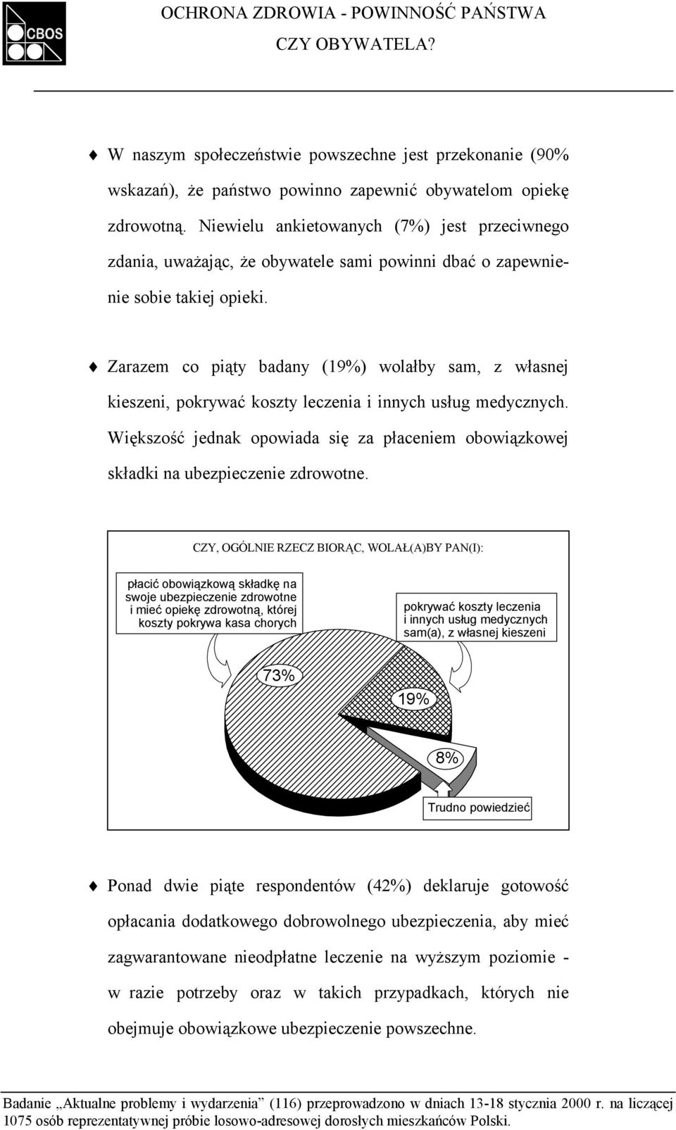 " Zarazem co piąty badany (19%) wolałby sam, z własnej kieszeni, pokrywać koszty leczenia i innych usług medycznych.