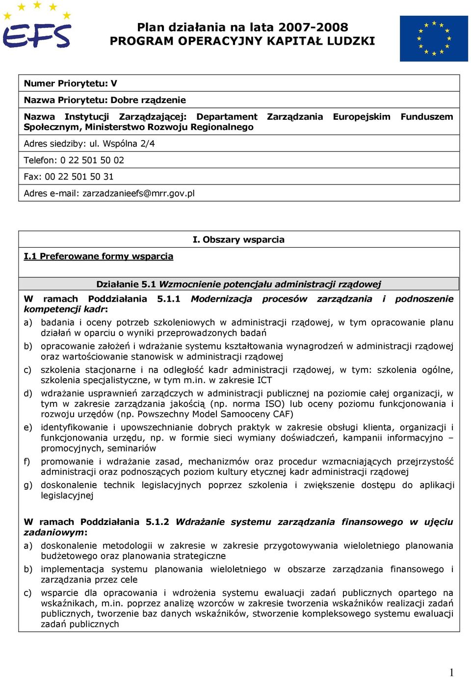 Obszary wsparcia Działanie 5.1 