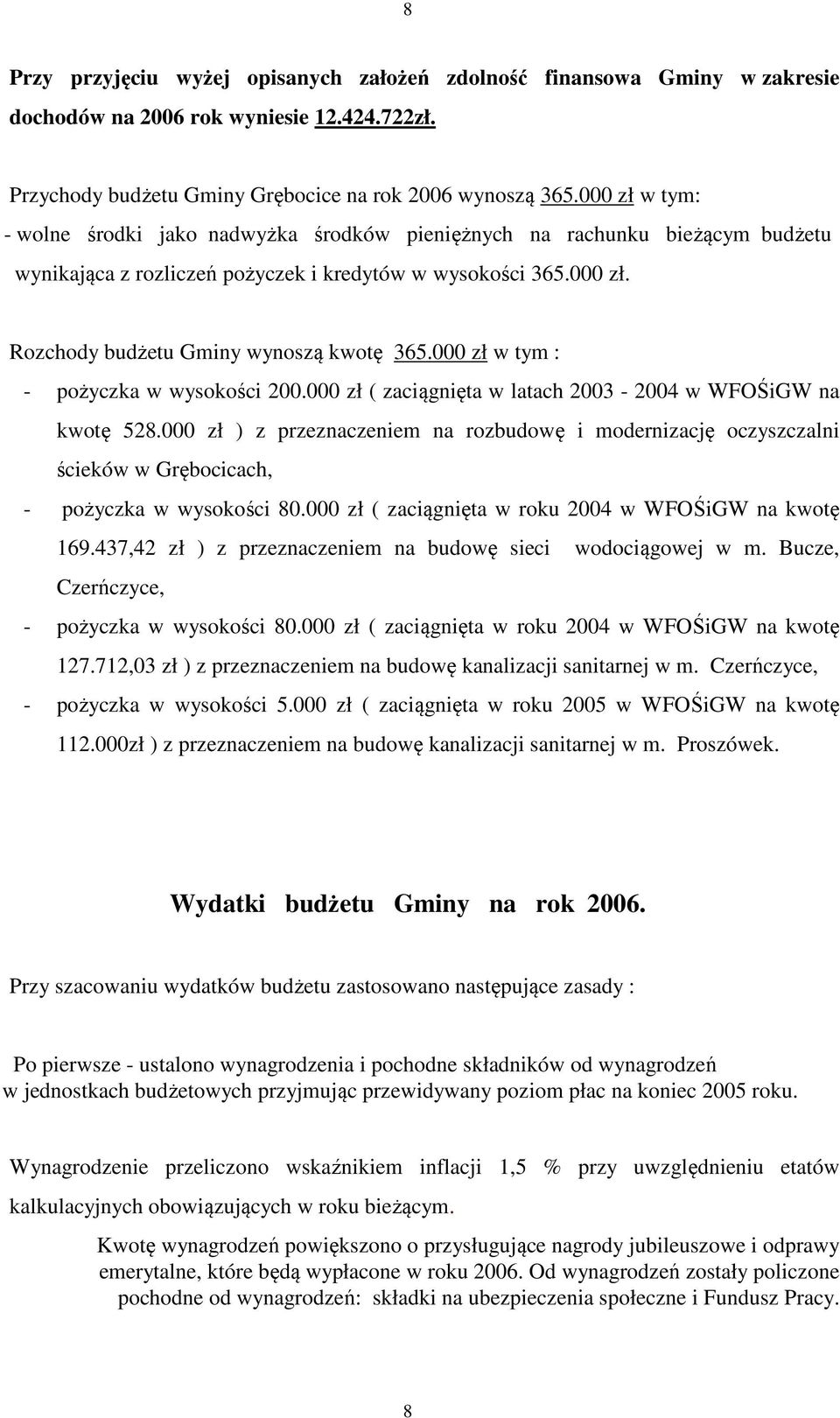 000 zł w tym : - pożyczka w wysokości 200.000 zł ( zaciągnięta w latach 2003-2004 w WFOŚiGW na kwotę 528.