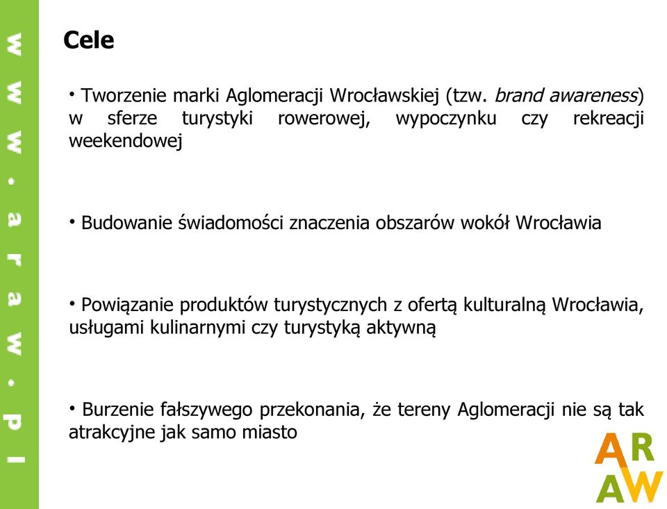 świadomości znaczenia obszarów wokół Wrocławia Powiązanie produktów turystycznych z ofertą