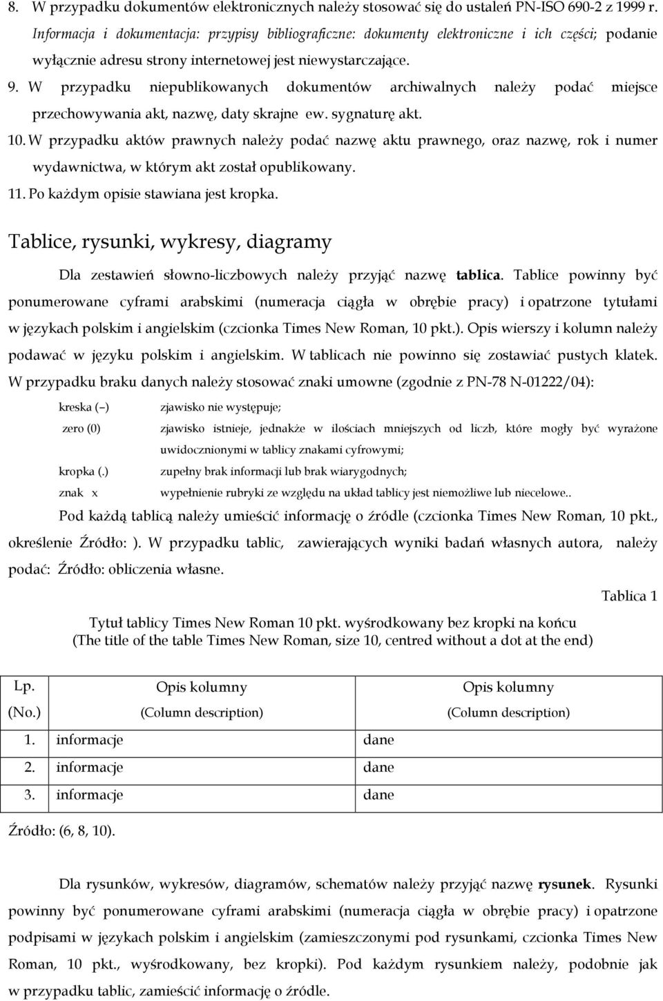 W przypadku niepublikowanych dokumentów archiwalnych naleŝy podać miejsce przechowywania akt, nazwę, daty skrajne ew. sygnaturę akt. 10.