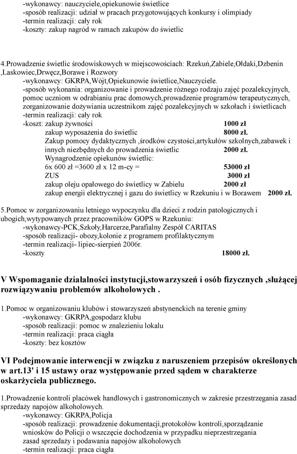 -sposób wykonania: organizowanie i prowadzenie różnego rodzaju zajęć pozalekcyjnych, pomoc uczniom w odrabianiu prac domowych,prowadzenie programów terapeutycznych, zorganizowanie dożywiania