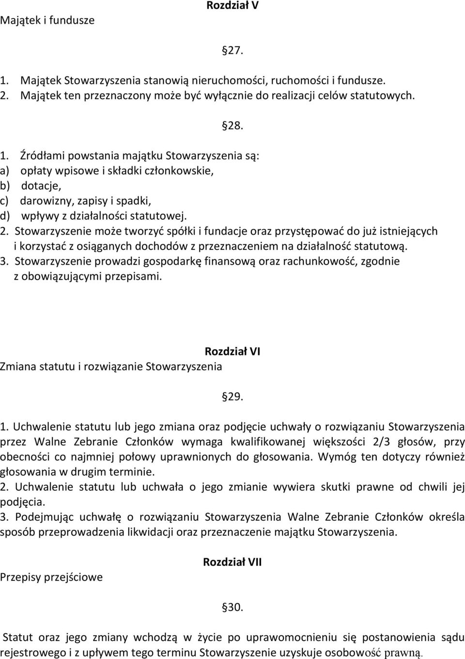 Źródłami powstania majątku Stowarzyszenia są: a) opłaty wpisowe i składki członkowskie, b) dotacje, c) darowizny, zapisy i spadki, d) wpływy z działalności statutowej. 2.