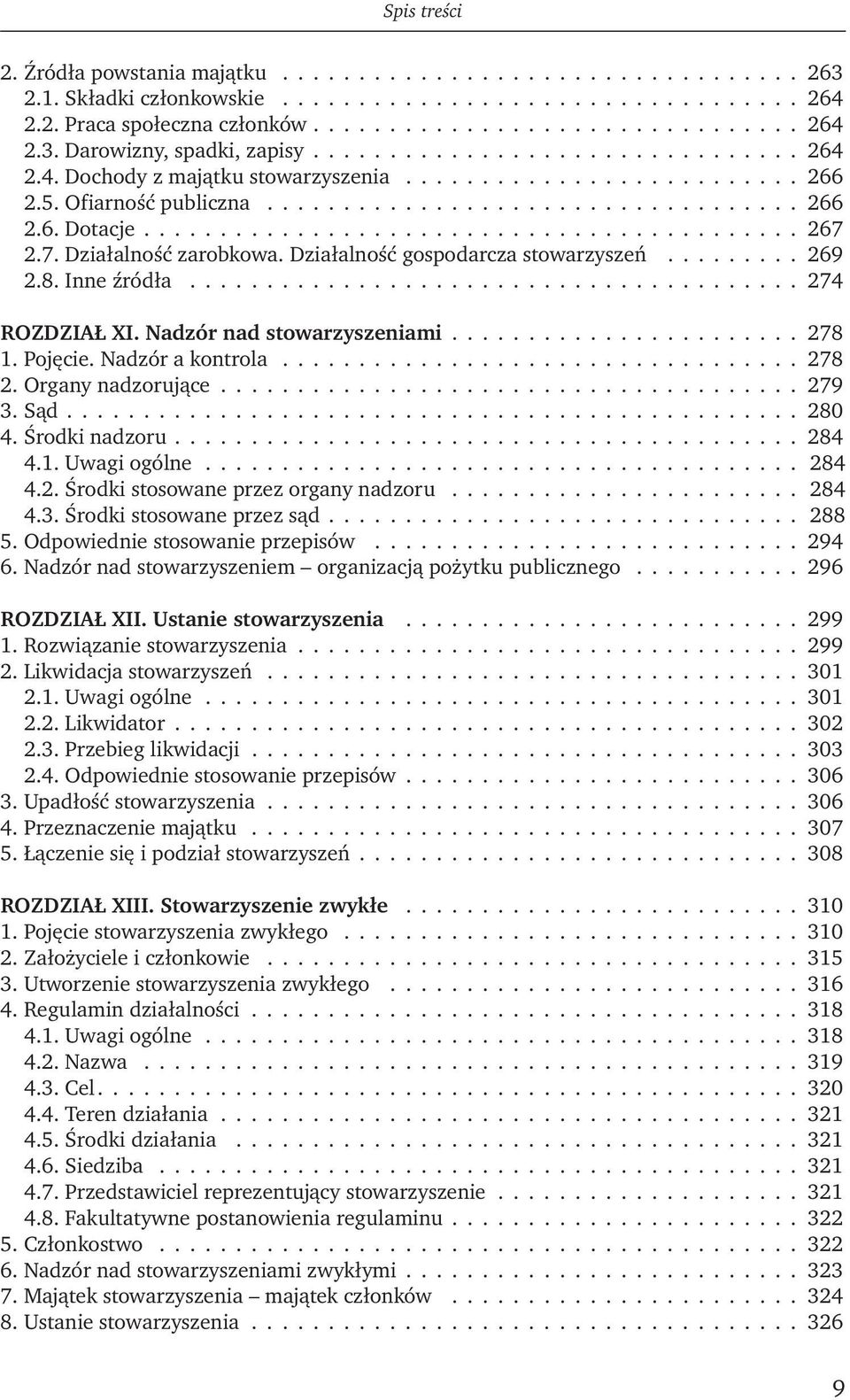 7. Działalność zarobkowa. Działalność gospodarcza stowarzyszeń......... 269 2.8. Inne źródła........................................ 274 Rozdział XI. Nadzór nad stowarzyszeniami....................... 278 1.