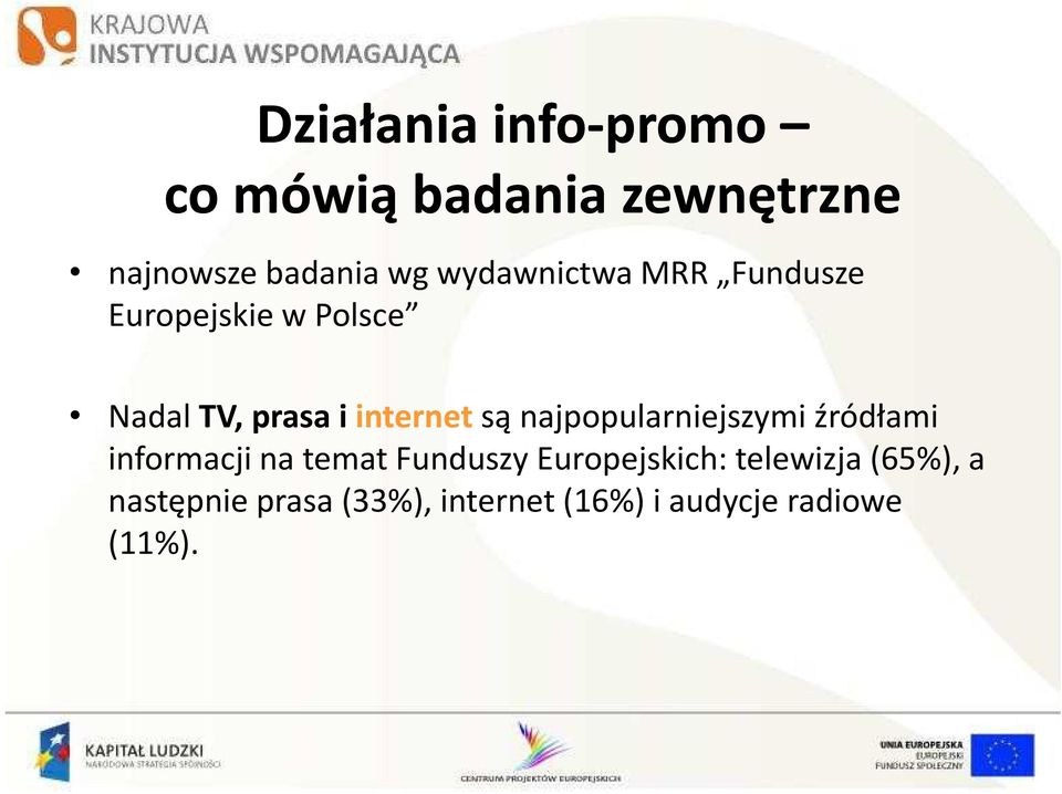 Nadal TV, prasa i internet są najpopularniejszymi źródłami informacji na temat Funduszy